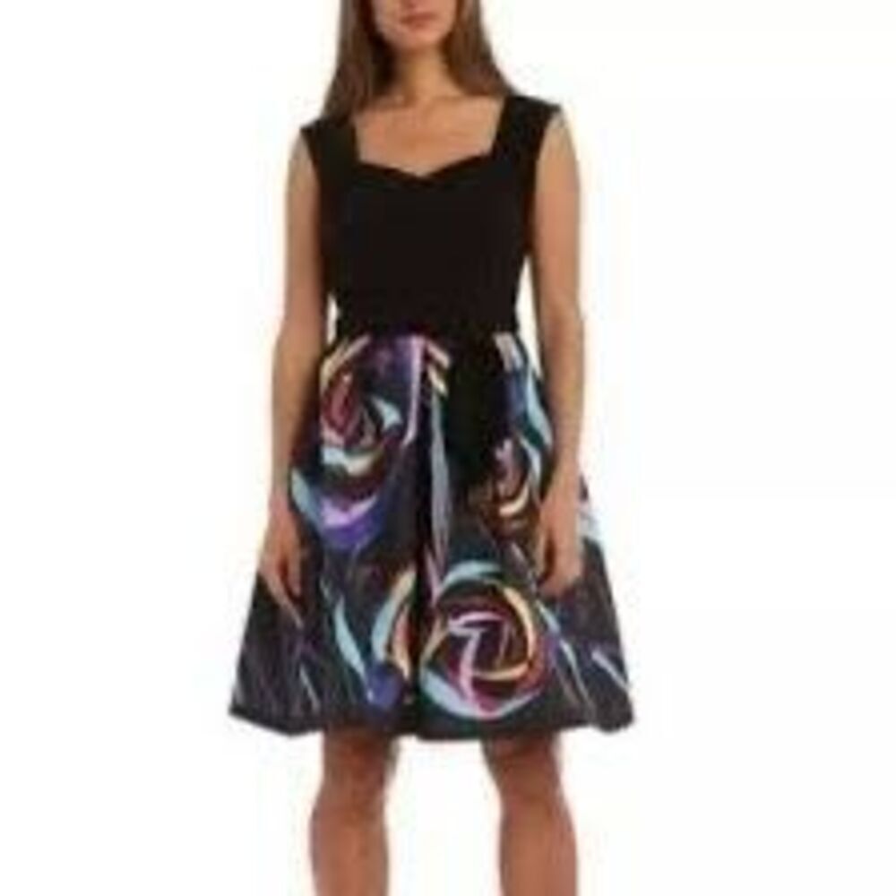 NWT R & M Richards Womens Petites Printed Mixed Media Scuba Dress Size Petite 14